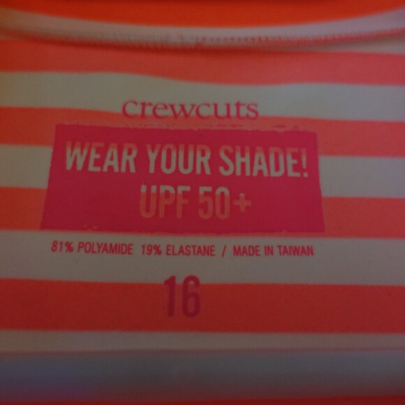 J.Crew crewcuts rashguard swim swimwear stripe neon coral long-sleeve Girls 16 - Picture 3 of 10